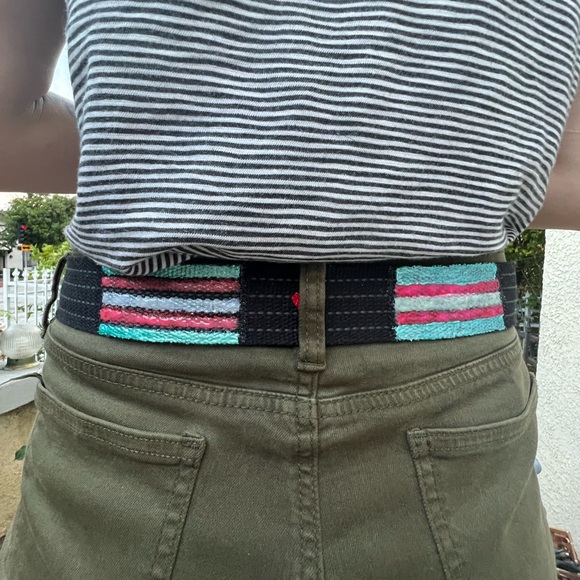 Trans flag Upcycled woven double d buckle belt size 32 - Picture 4 of 5